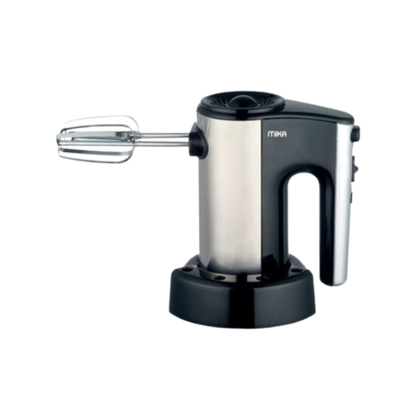 MIKA Hand Mixer, With Organizer, 280W, 5 Speed with Turbo, Dough Hook, Black & SS