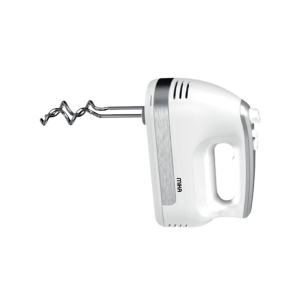 MIKA Hand Mixer, 300W, 5 Speed with Turbo, Dough Hook, White & SS