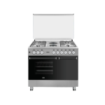 MIKA Standing Cooker, 90cm x 60cm, 4 Gas Pool Jet Burners + 2 RAPID Hot Plates, Auto Ignition, 4 Function Electric Oven, GAS CYLINDER CABINET, Rotisserie, S.S Hob, Silver Body