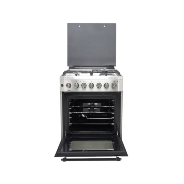 MIKA Standing Cooker, 60cm x 60cm, 3 Gas Pool Jet Burners (1 Wok) + 1 RAPID Hot Plate, FLAME FAILURE SAFETY, Auto Ignition, 10 Function Electric Oven (Air Fry+Convection Fan), Rotisserie, Hal