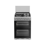 BEKO Standing Cooker, 60cm X 60cm, 3 Gas Burner + 1  Rapid Hot Plate, Double Oven, Stainless Steel Inox