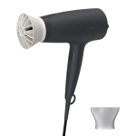 PHILIPS 3000 Series Hairdryer with Thermoprotect attachment, 1600W, 3 Heat and speed settings, Black