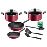 TEFAL Super Cook Aluminium Non-Stick Ptfe 9Pc Cookware Set (Red)