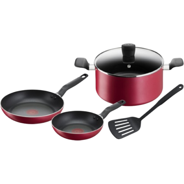 TEFAL Super Cook Aluminium Non-Stick Ptfe 5Pc Cookware Set (Red)