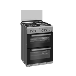 BEKO Standing Cooker, 60cm X 60cm, 3 Gas Burner + 1  Rapid Hot Plate, Double Oven, Stainless Steel Inox