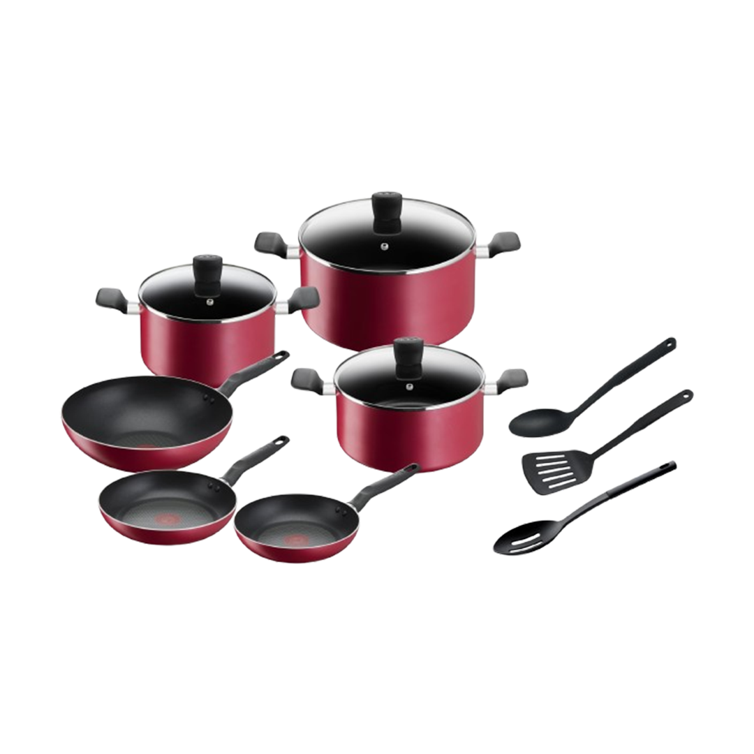 TEFAL Super Cook Aluminium Non-Stick Ptfe 9Pc Cookware Set (Red)