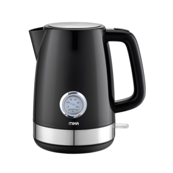 MIKA Kettle, 1.7L, Plastic, 360º Cordless, Concealed Element,with Temperature Gauge, Black