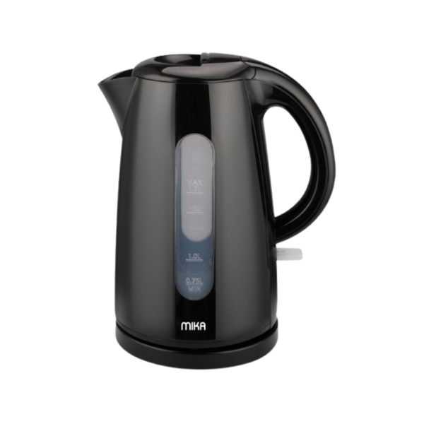 MIKA Kettle, 1.7L, Plastic, Cordless, Open Element, Black