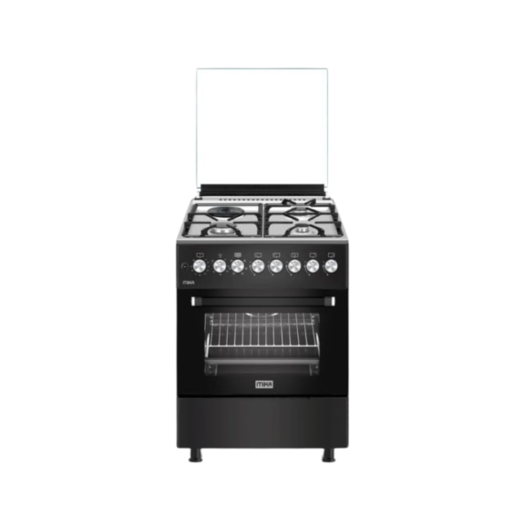 MIKA Standing Cooker, 60cm x 60cm, 3 Gas Pool Jet Burners + 1 RAPID Hot Plate, FLAME FAILURE SAFETY, Auto Ignition, 6 Function Electric Oven (Convection Fan), Rotisserie, S.S Hob, Matt Black 