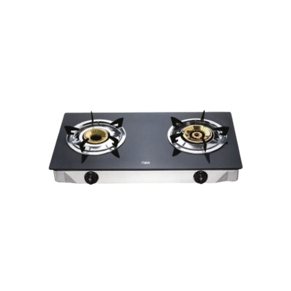 MIKA Gas Stove, Glass Top, Double Burner, Black