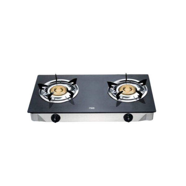 MIKA Gas Stove, Glass Top, Double Burner, Black