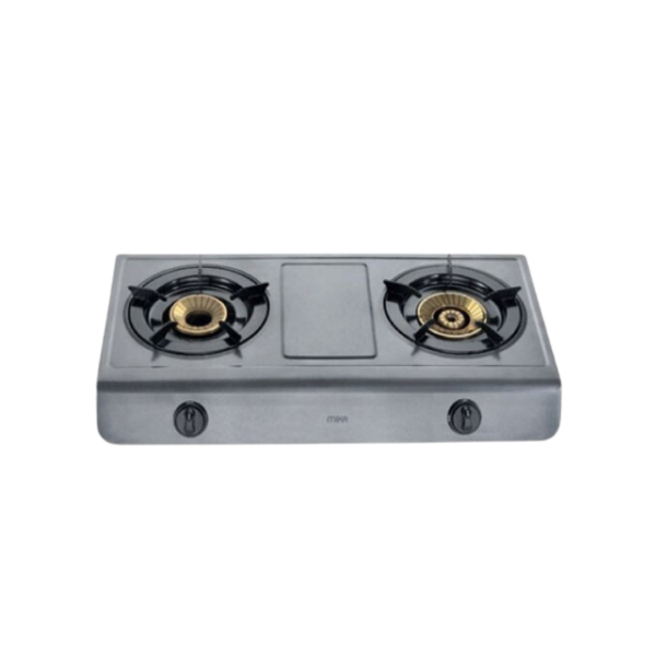 MIKA Gas Stove, Non-Stick, Double Burner, Dark Grey