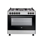 BEKO Standing Cooker, 90cm X 60cm, 4 Gas Burner + 1 Wok, Electric Oven, Silver, Double Oven