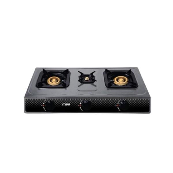 MIKA Gas Stove, Non-Stick, Tripple Burner, Black