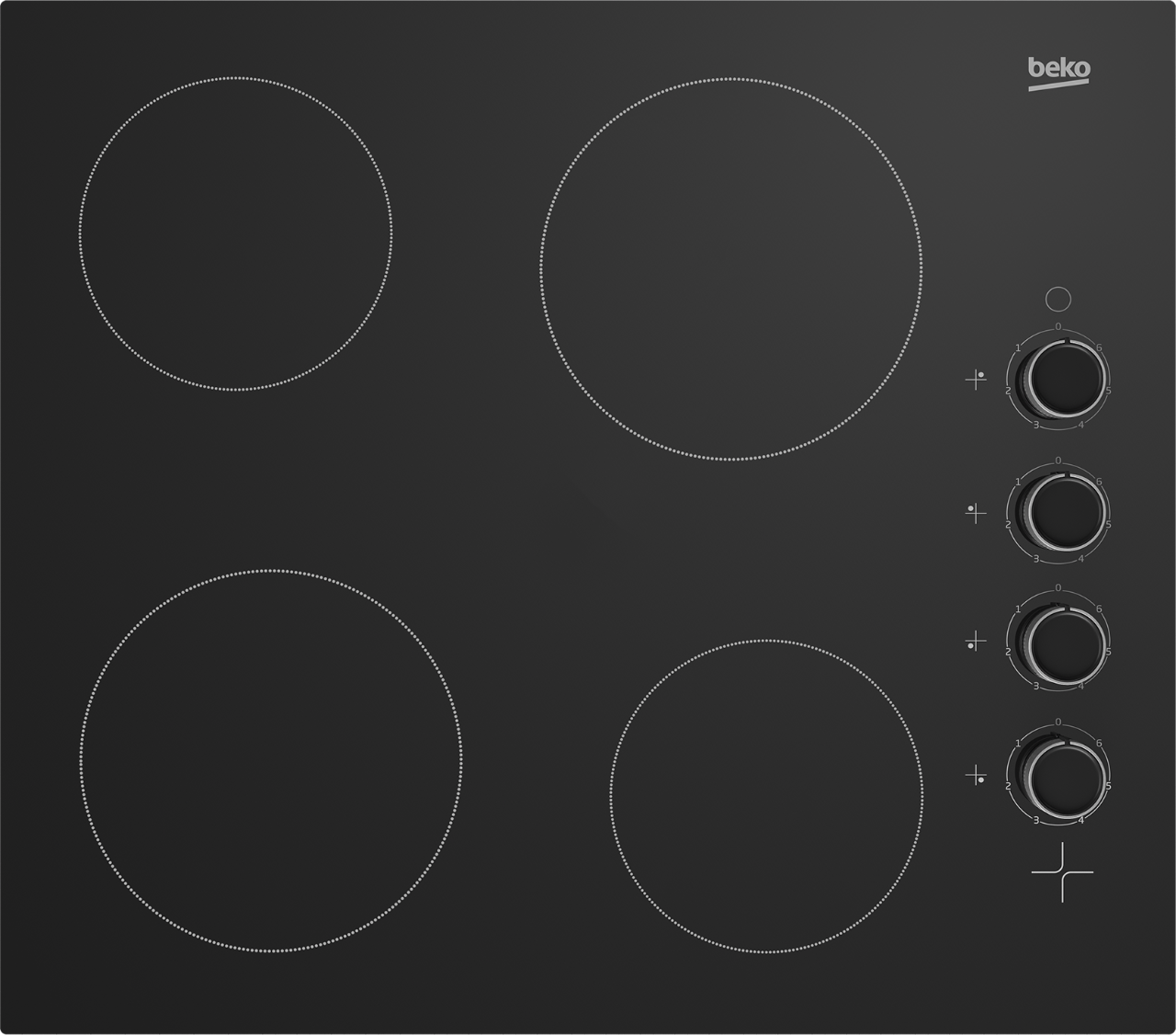 BEKO Built-In Hob,  60cm, 2 x 180mm & 1700W, 4 Vitroceramic  Plate Hob On Black Glass Side