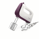 PHILIPS Hand Mixer, 450W, 5 Speed with Turbo, with Strip Beaters & Dough Hooks, White & Purple