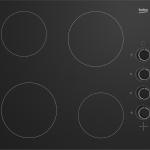 BEKO Built-In Hob,  60cm, 2 x 180mm & 1700W, 4 Vitroceramic  Plate Hob On Black Glass Side