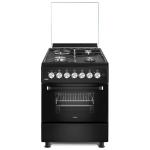 MIKA Standing Cooker, 50cm x 60cm, 3 Gas Pipe Burners + 1 RAPID Hot Plate, Button Ignition, 3 Function Electric Oven, Black Hob, Silver Body