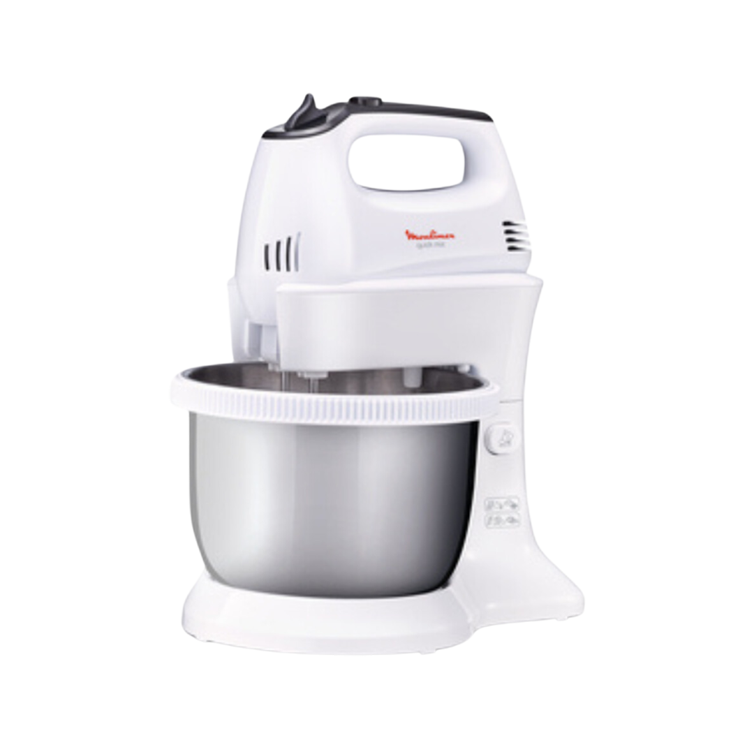 MOULINEX Hand Mixer, 300W, 5 Speed with Turbo, Dough Hooks, White & SS