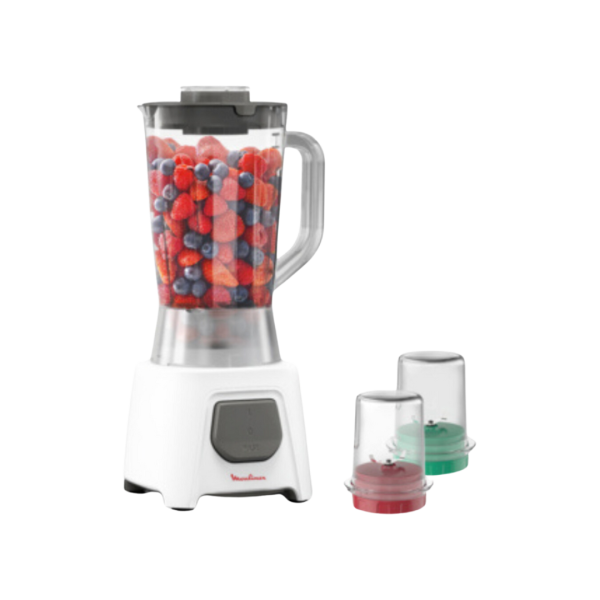 MOULINEX Table Top Blender, 1.5L, 3 in 1, with Grinder & Chopper, 450W, White