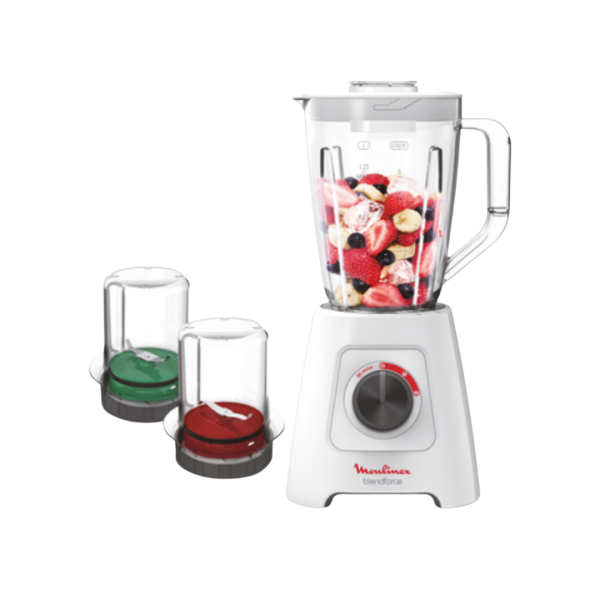 MOULINEX Table Top Blender, 2.0L, 3 in 1, with Grinder & Chopper, 600W, White