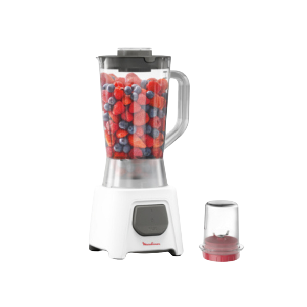 MOULINEX Table Top Blender, 1.5L, 2 in 1, with Grinder, 450W, White