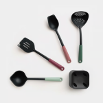 BRABANTIA Kitchen Utensils Set Plus Stand (soup laddle, serving spoon, Skimmer, Spatula with fork)